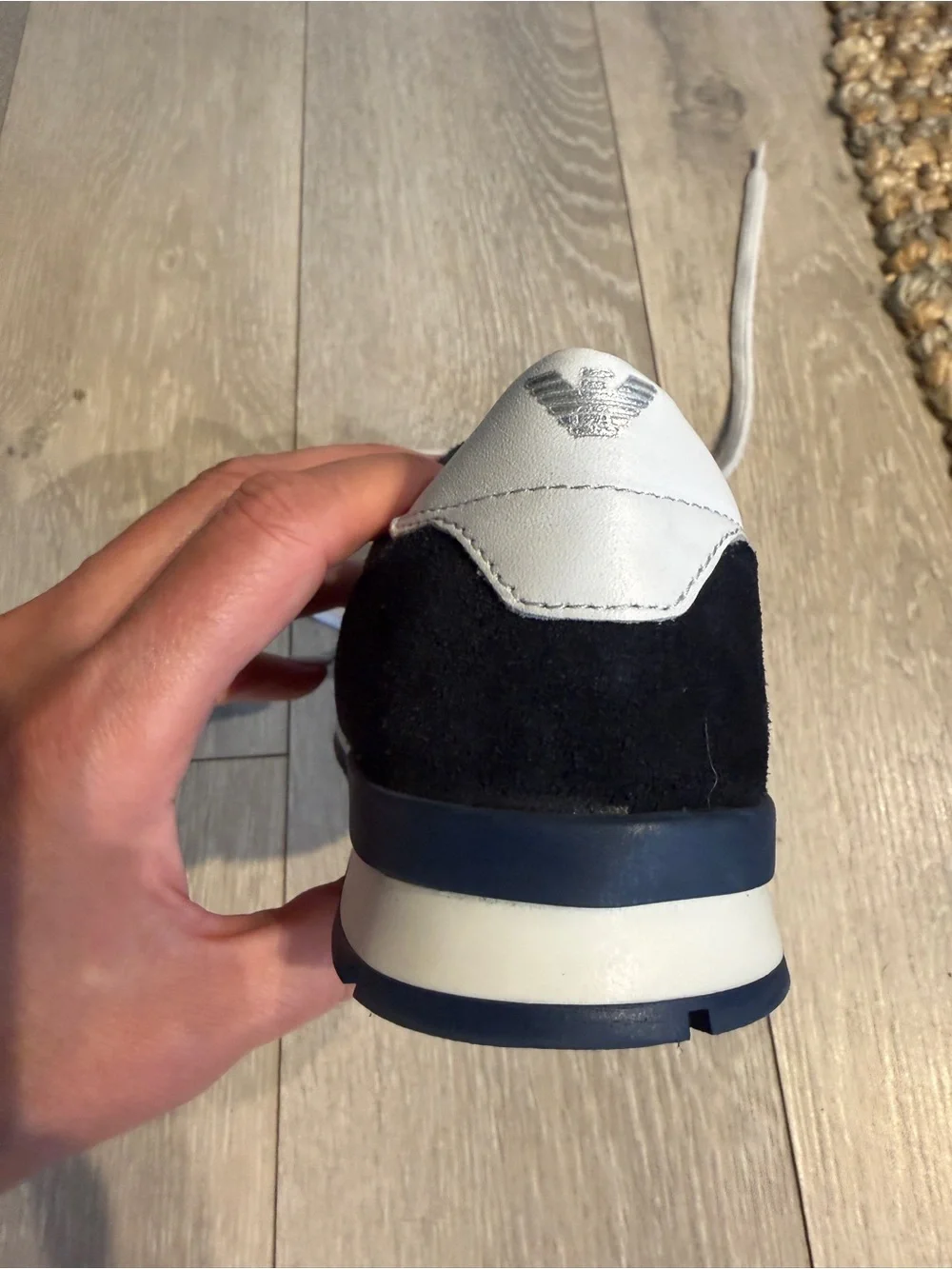 Emporio Armani Junior Navy and White Low-Top Sneaker suede and techno fabric
